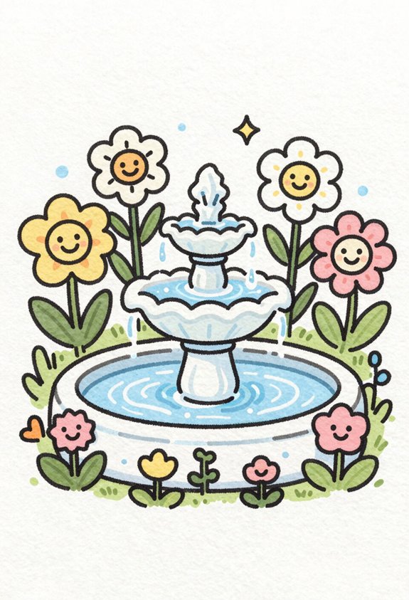 sparkling fountain with flowers