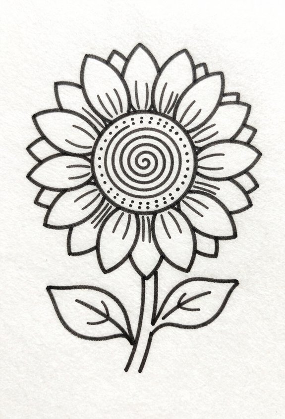 spiral patterned sunflower sketch