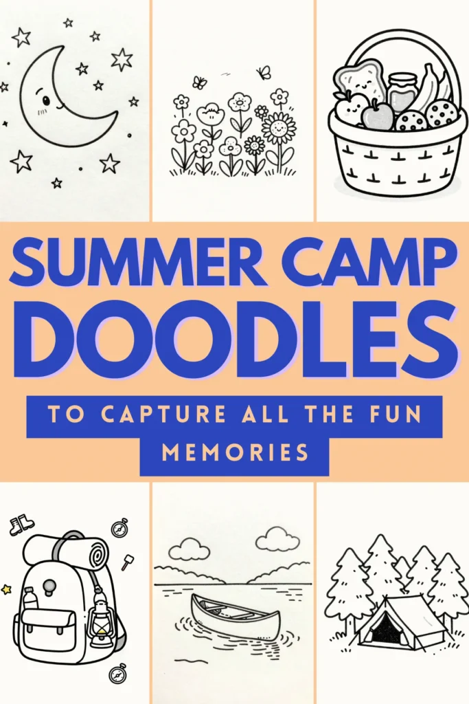 Colorful summer camp doodles featuring nature, fun activities, and memories capture the essence of camp adventures.