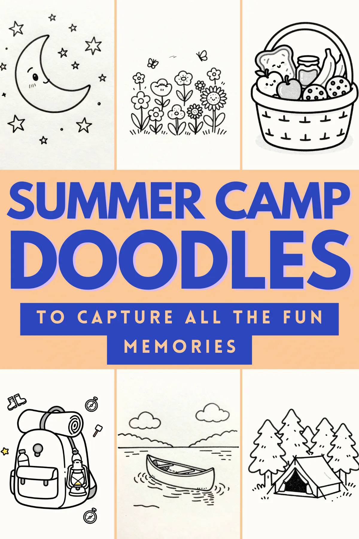 Colorful summer camp doodles featuring nature, fun activities, and memories capture the essence of camp adventures.