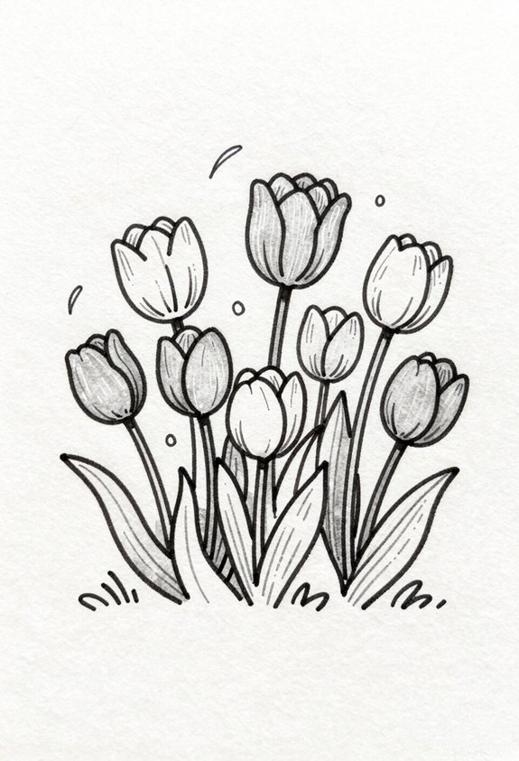 swaying colorful tulip cluster