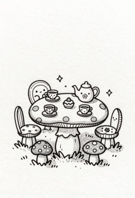 toadstool tea party setup