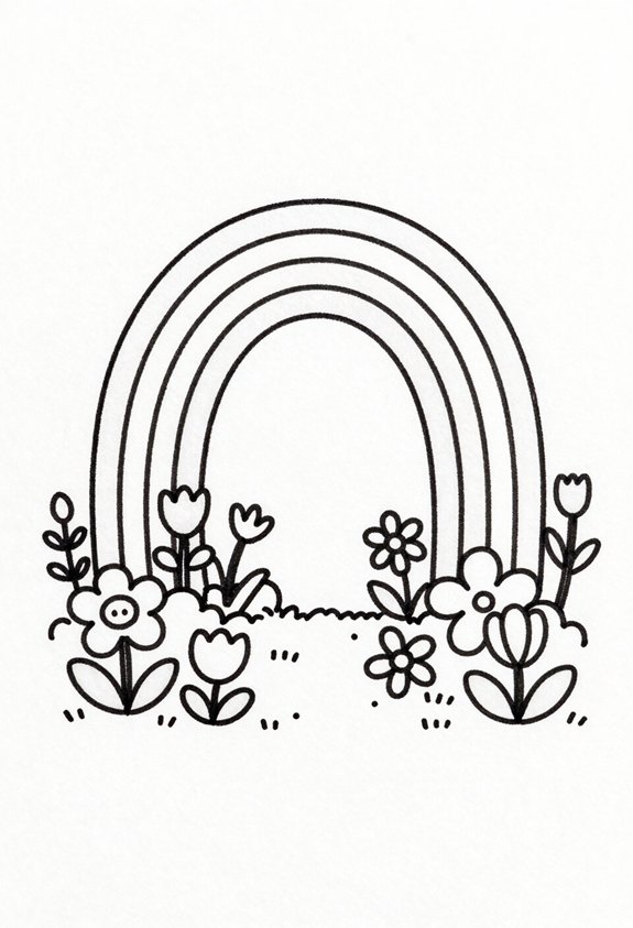 vibrant rainbow over flowers