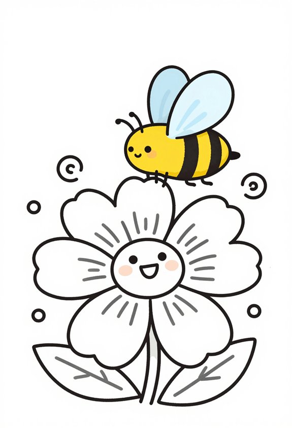 whimsical bee and flower