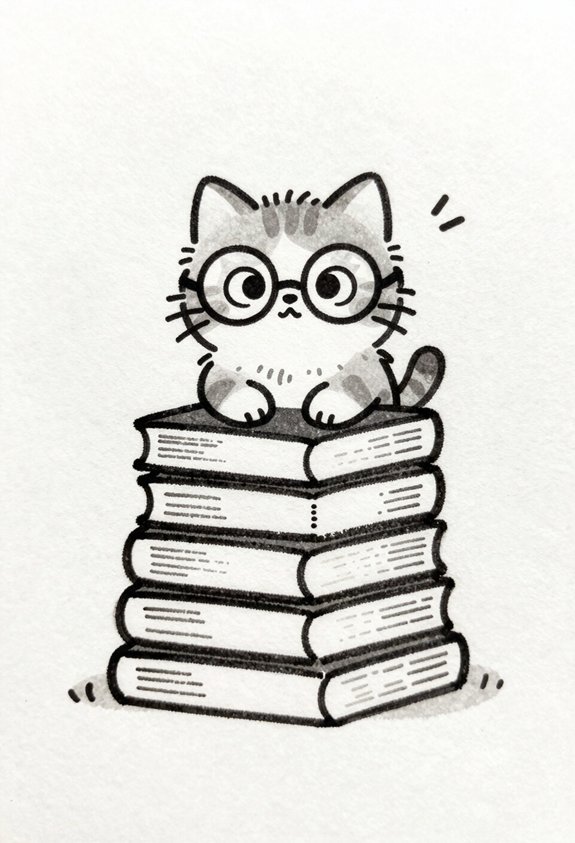 whimsical cat with glasses