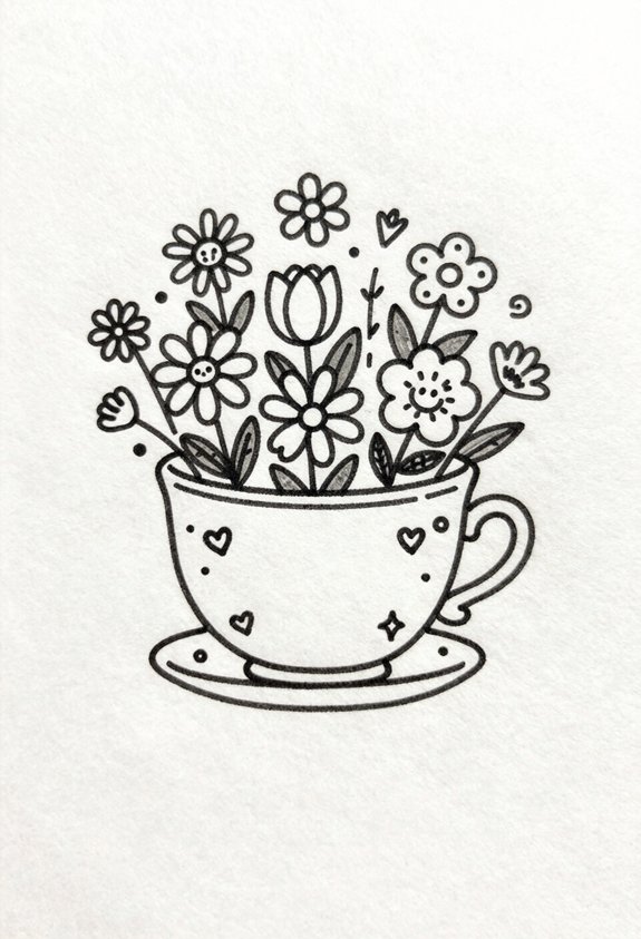whimsical flower filled teacup