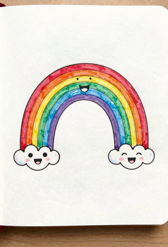 whimsical rainbow with smiles