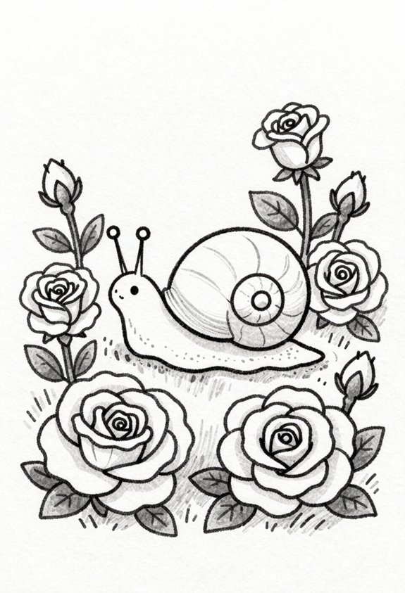 whimsical snail on roses