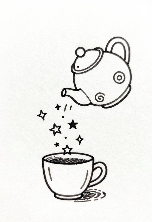 whimsical teapot pouring stars