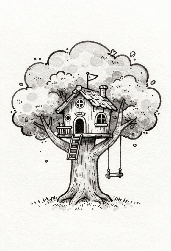 whimsical treehouse in oak