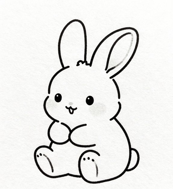 Cute cartoon bunny sitting, with big ears and a playful expression, perfect for children's art or illustrations.