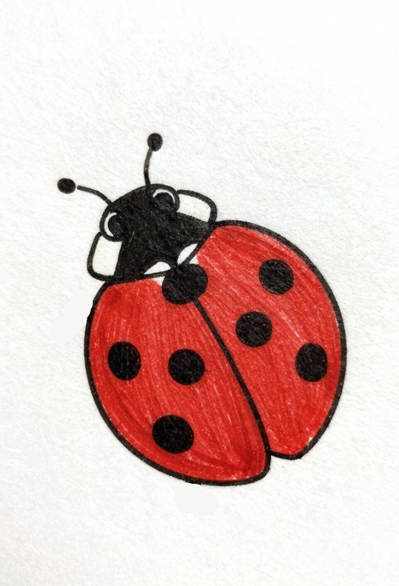 Colorful illustration of a ladybug with red wings and black spots on a white background. Perfect for nature-themed designs.