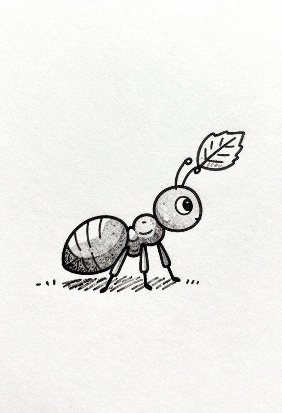 ant laboring with leaf