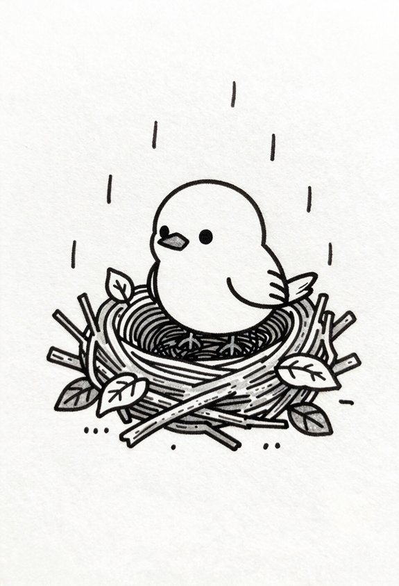 bird nest in rain
