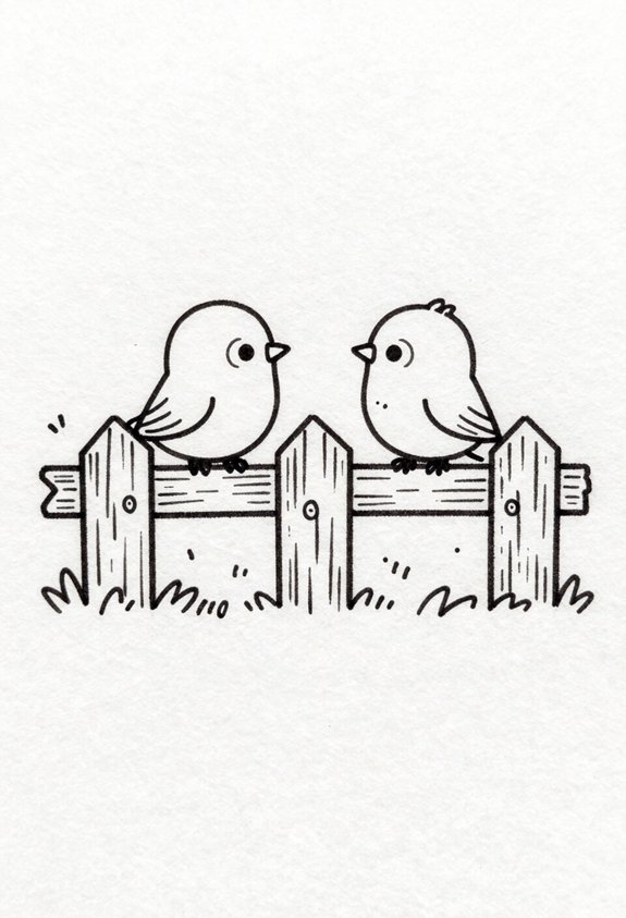 birds chatting on fence
