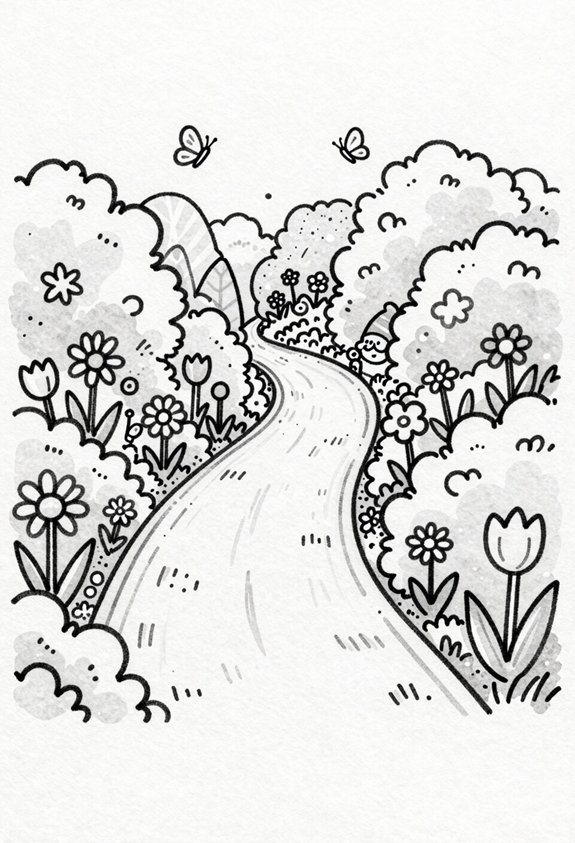 blooming bushes garden path