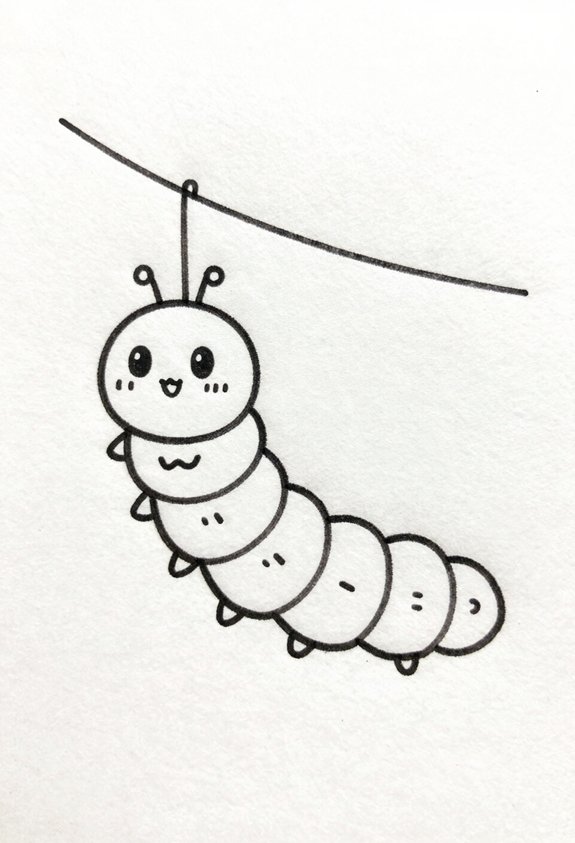 caterpillar suspended by thread