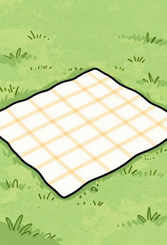 checkered blanket on grass
