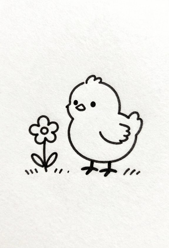 cheerful chick and flower