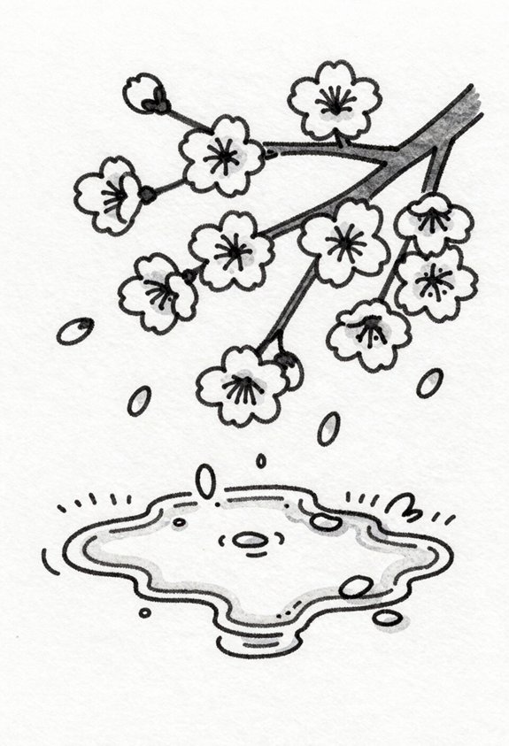 cherry blossoms in puddle