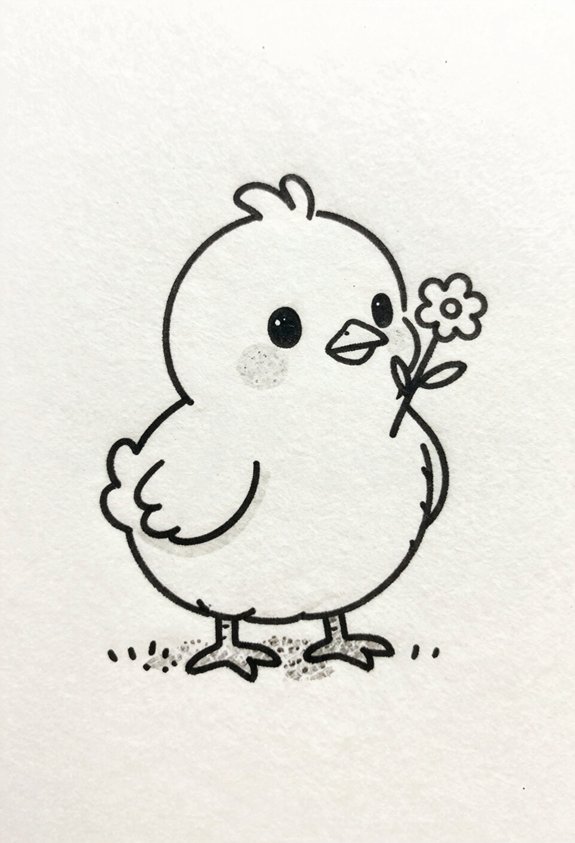 chick with tiny flower