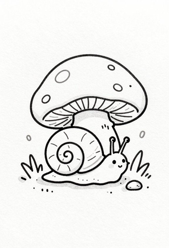 cozy snail under mushroom