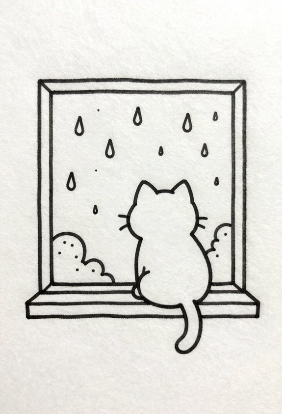 curious cat observing rain