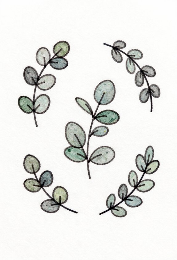fresh eucalyptus leaf doodles