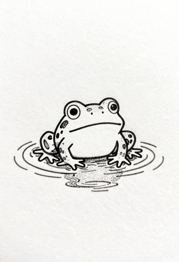 frog peeking from pond