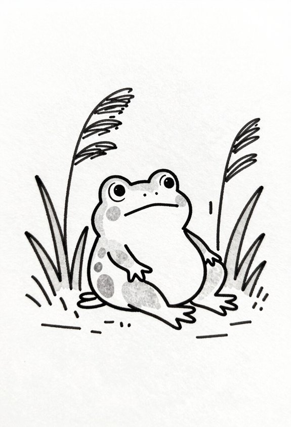 frog relaxing by reeds
