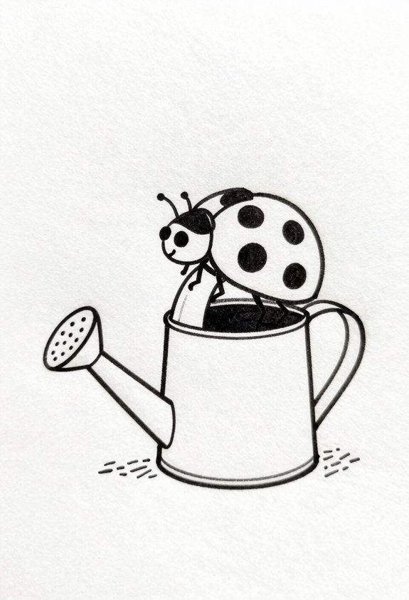 ladybug on watering can