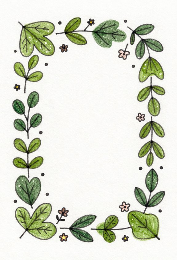 leafy border with flowers