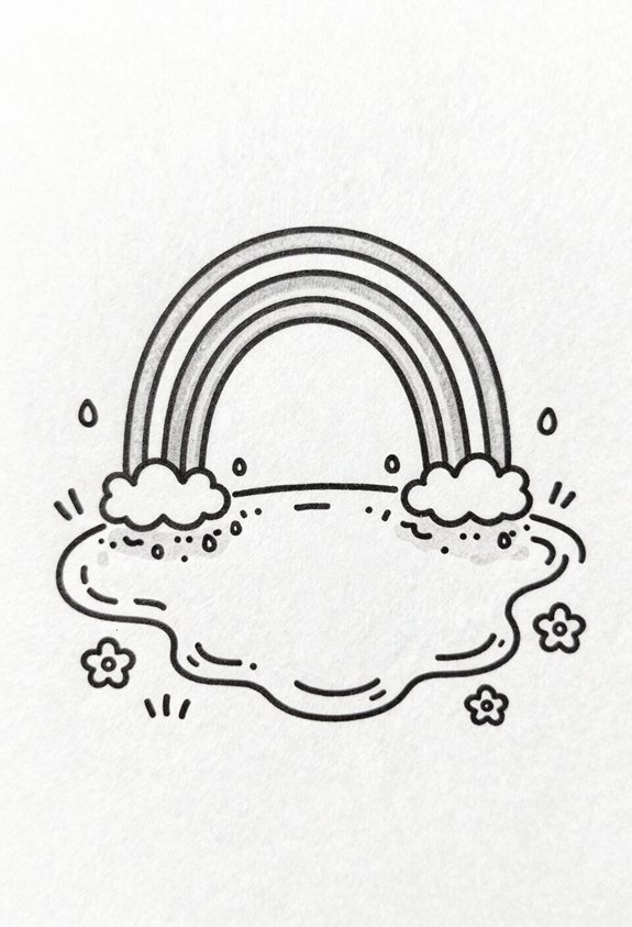 rainbow reflections in puddle