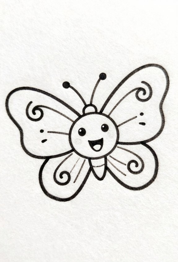 smiling cartoon butterfly doodle