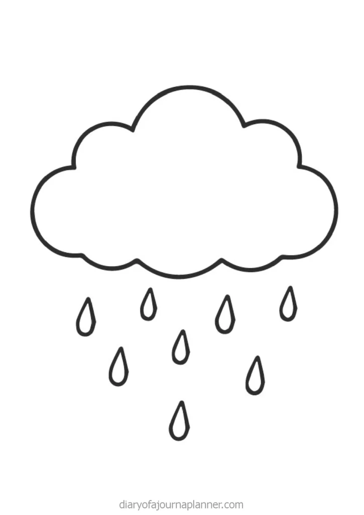 Simple line drawing of a cloud with rain droplets falling, perfect for weather-themed projects or illustrations.
