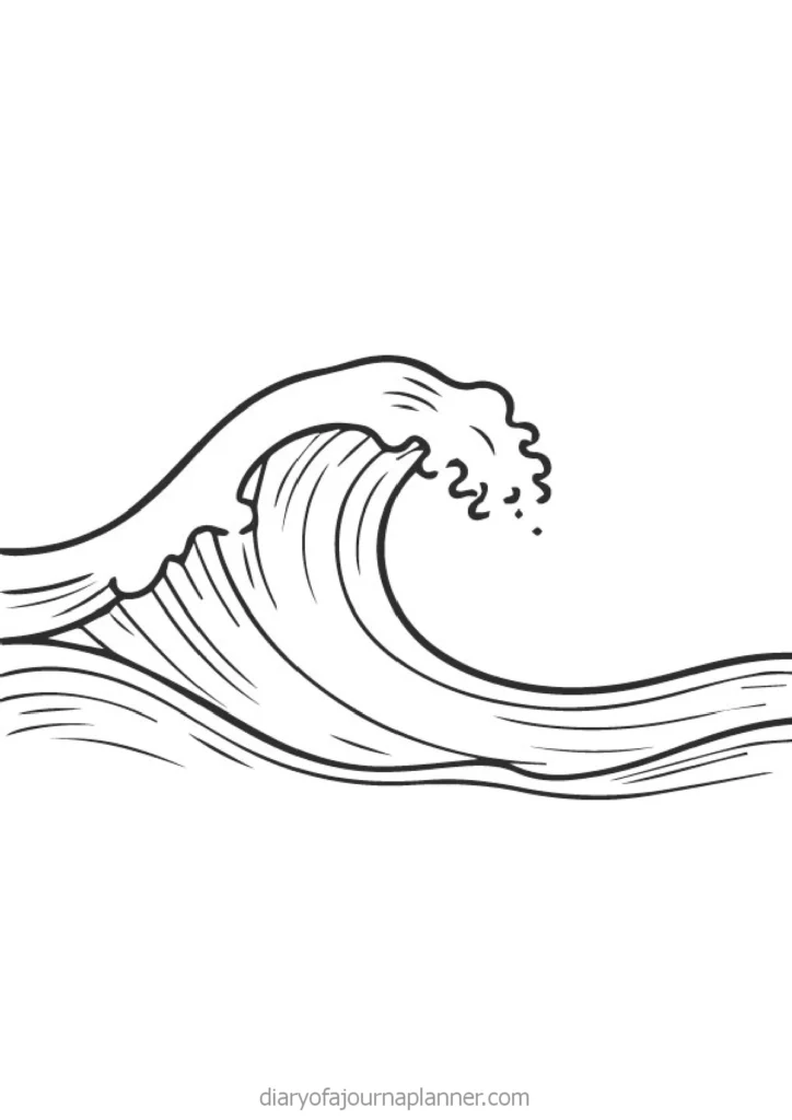 Line art illustration of ocean waves, showcasing dynamic curves and cresting foam against a plain background.