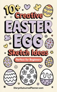 Alt text: Colorful illustration of creative Easter egg sketch ideas, perfect for beginners, featuring various decorative eggs.
