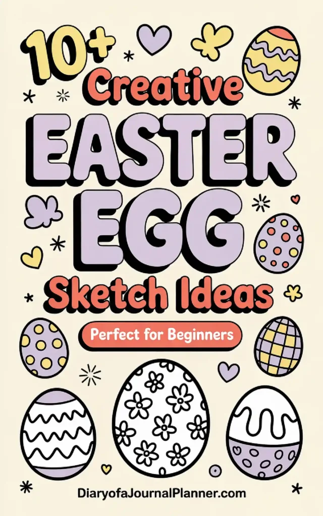 Alt text: Colorful illustration of creative Easter egg sketch ideas, perfect for beginners, featuring various decorative eggs.