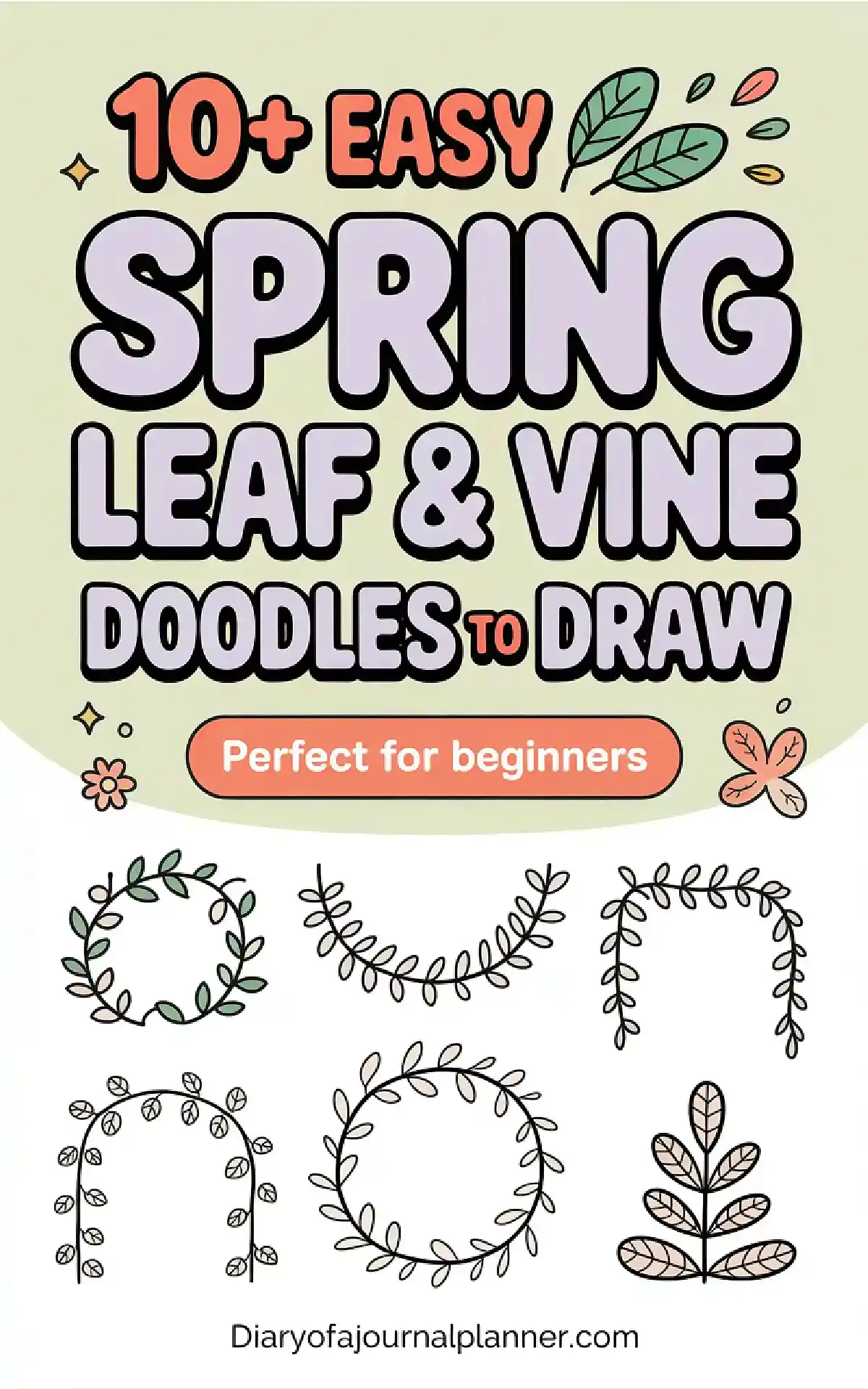 Image showcasing 10+ simple spring leaf and vine doodles, perfect for beginners looking to enhance their drawing skills.