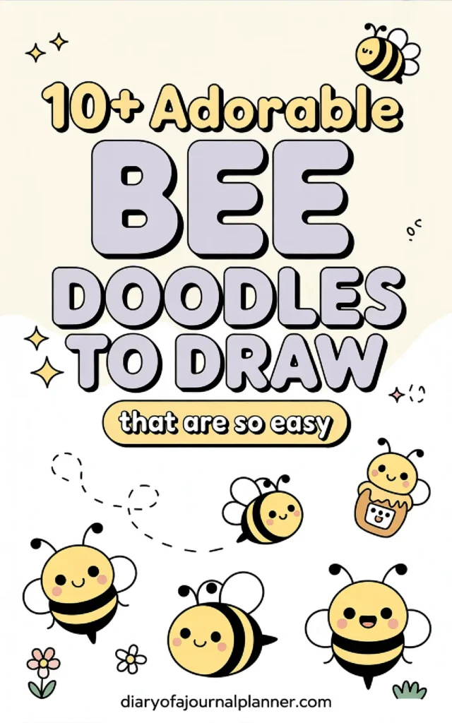 Colorful illustration featuring cute bee doodles and a honey jar, showcasing easy drawing ideas for beginners.