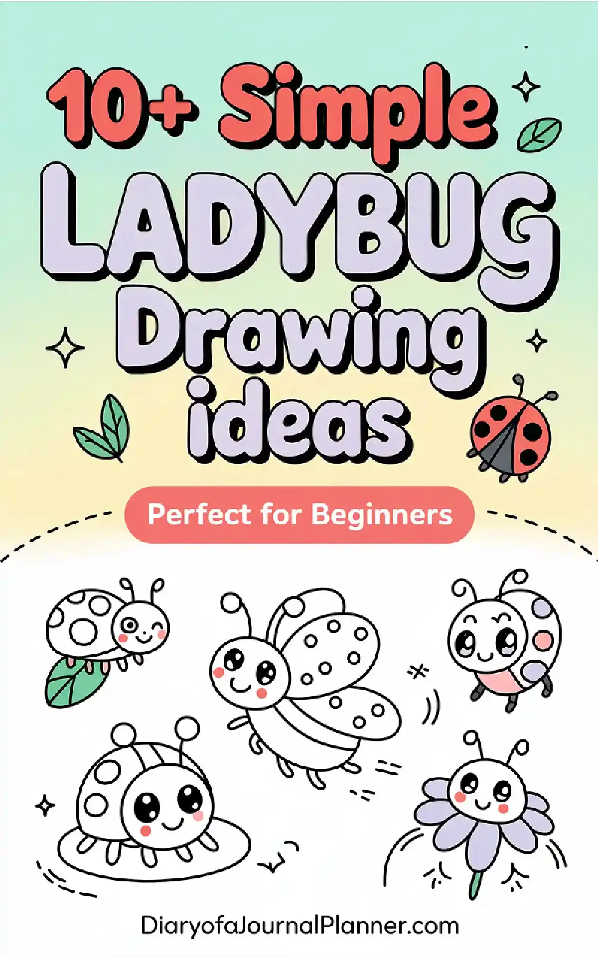 Colorful ladybug drawing ideas showcasing simple designs, perfect for beginners and cute art inspiration.