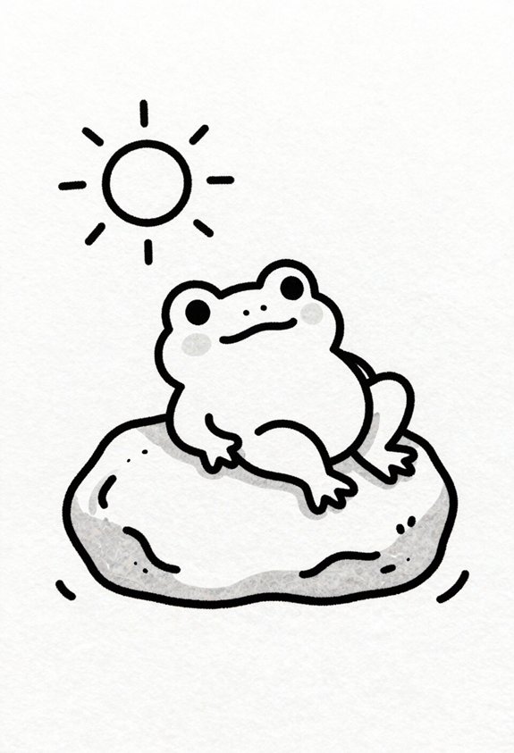 sunbathing frog on rock