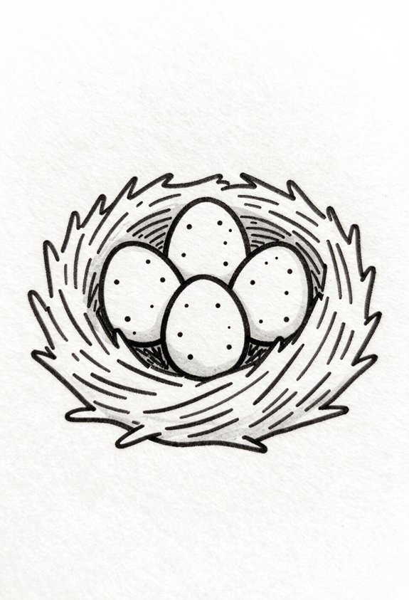 three speckled eggs nestled