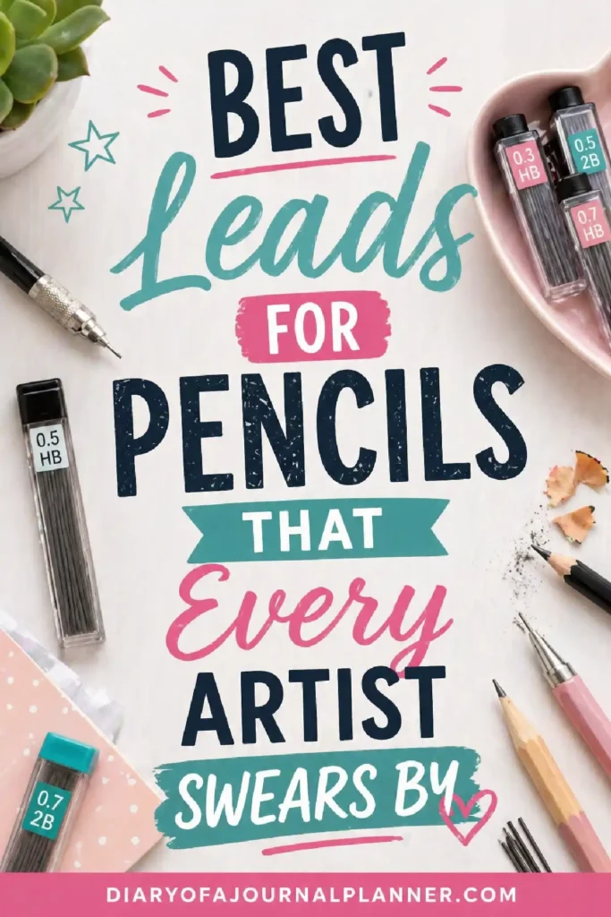 Graphic featuring 'Best Leads for Pencils Every Artist Swears By' with pencil leads and art supplies on a light background.