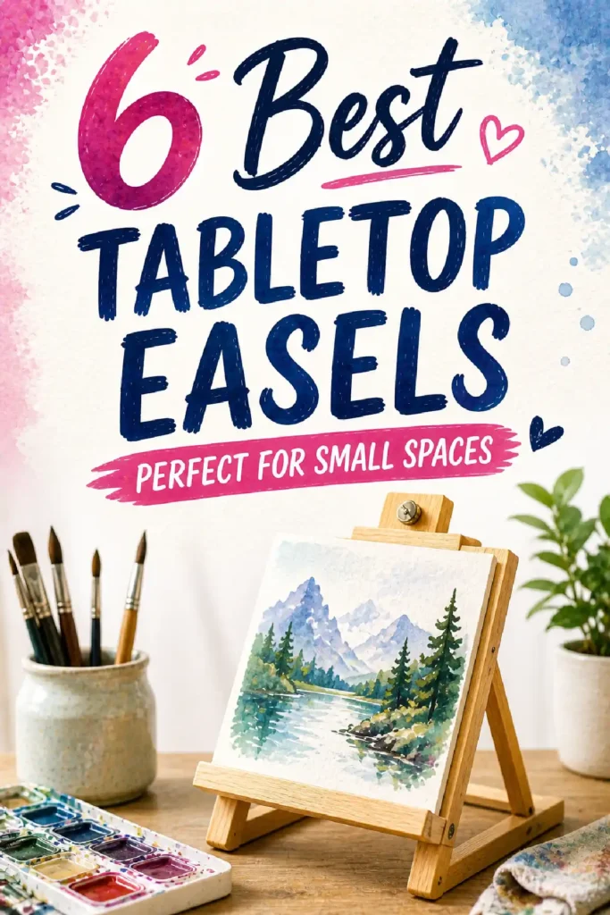 Image featuring the 6 best tabletop easels, ideal for small spaces, alongside paintbrushes and a watercolor palette.