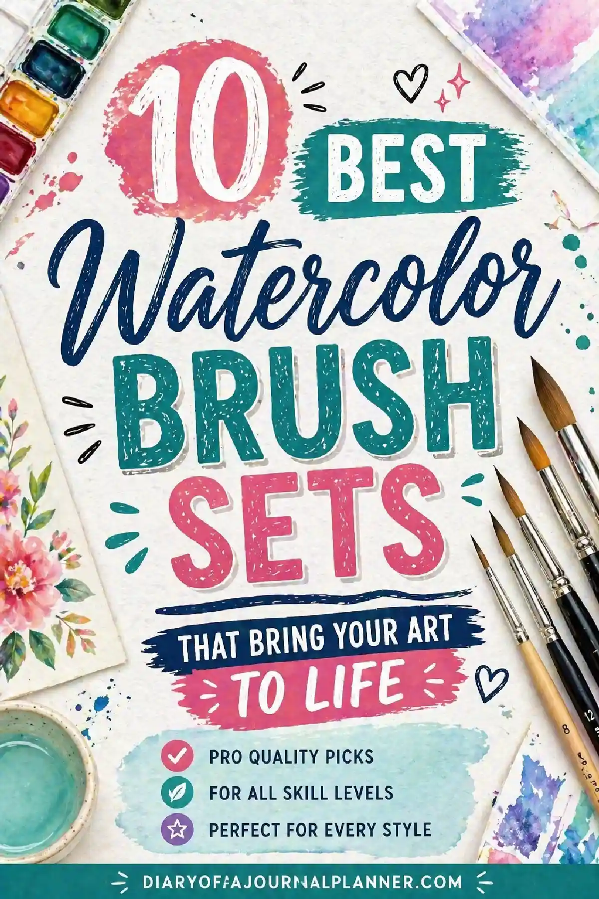 Infographic showcasing the 10 best watercolor brush sets suitable for all skill levels and art styles.