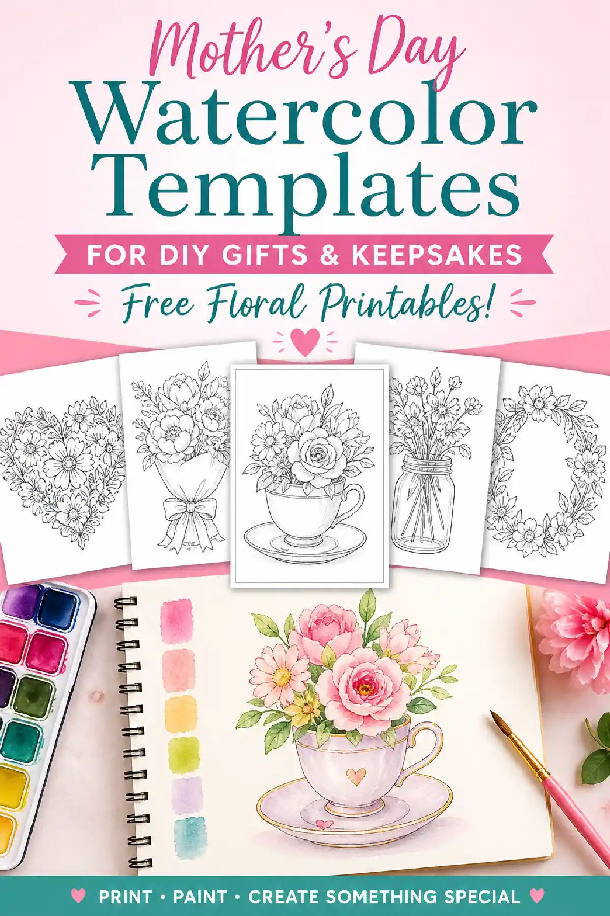 Colorful Mother's Day watercolor templates for DIY gifts, featuring floral designs and printable art.