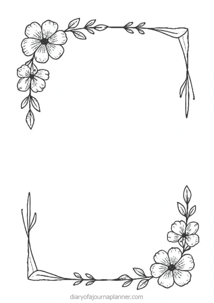 Decorative floral border design with outlined flowers and leaves, perfect for stationery or art projects.