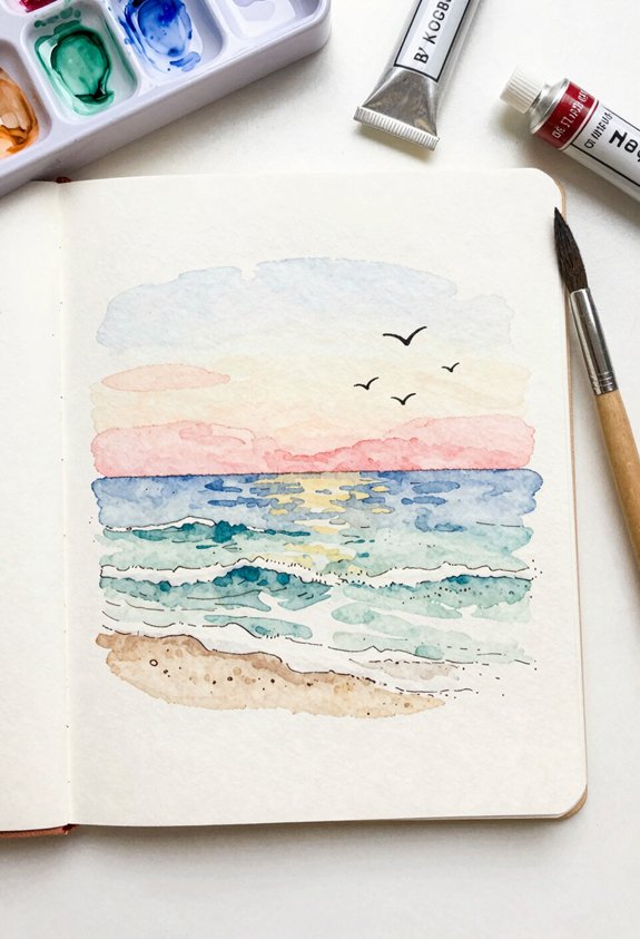 birds soar over calm sea