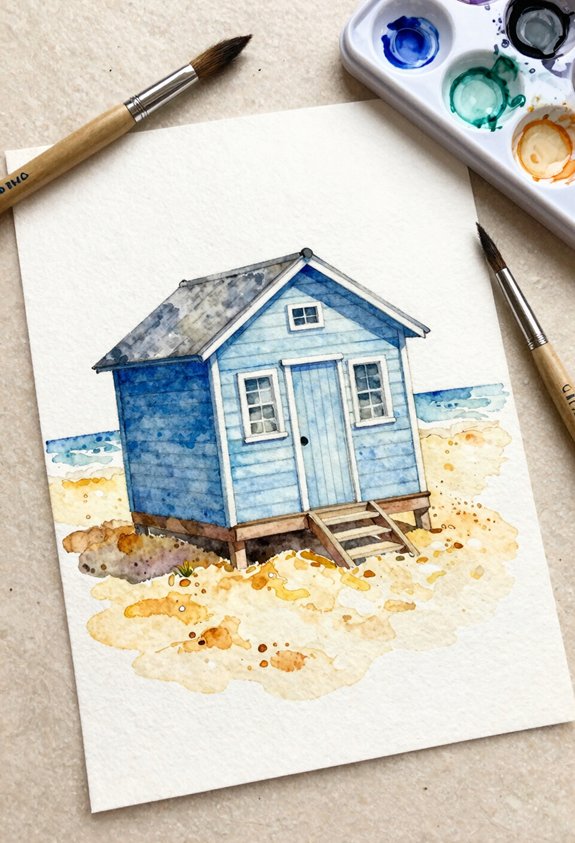 blue beach house scene